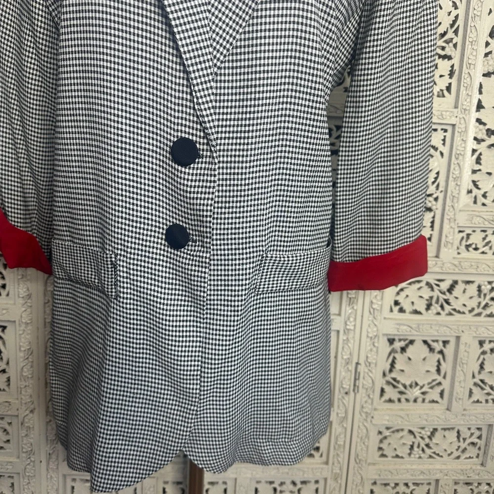 Vintage Black‎ & White Gingham 3/4 Sleeve Shoulder Pad Lightweight Career Blazer